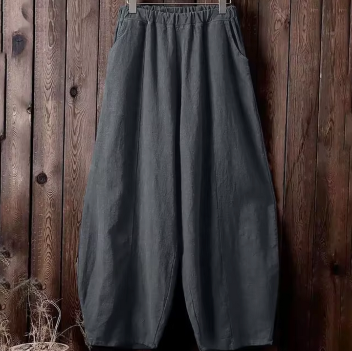 Hoch taillierte Damenhose aus Leinen und Baumwolle