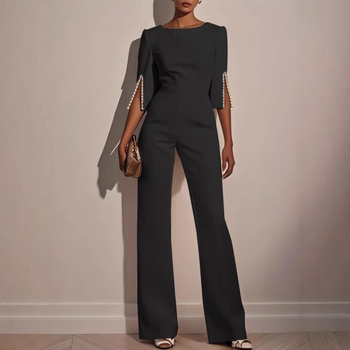 Damen-Jumpsuit mit weiten Beinen | Perlen