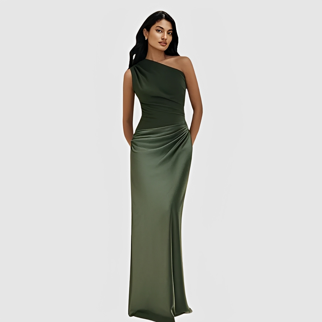Tara – Schickes Kleid mit asymmetrischem Kragen und gerader Rock