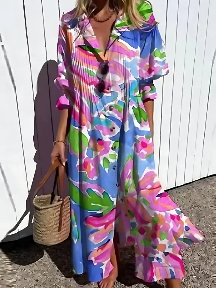 Damen Sommer Hemdblusen Maxi Kleid