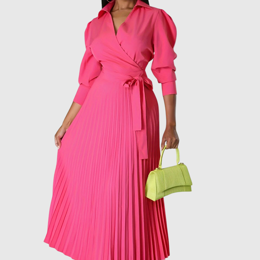 Elise – Schickes Midikleid mit V-Ausschnitt und plissiertem Detail