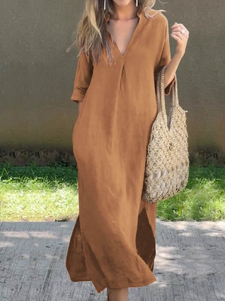 Sommerkleid Damen V-Ausschnitt Halbarm