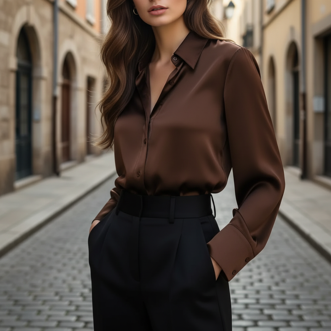 Damen Satinbluse mit Langarm