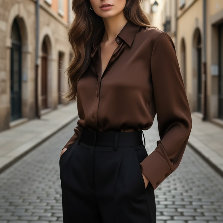 Damen Satinbluse mit Langarm