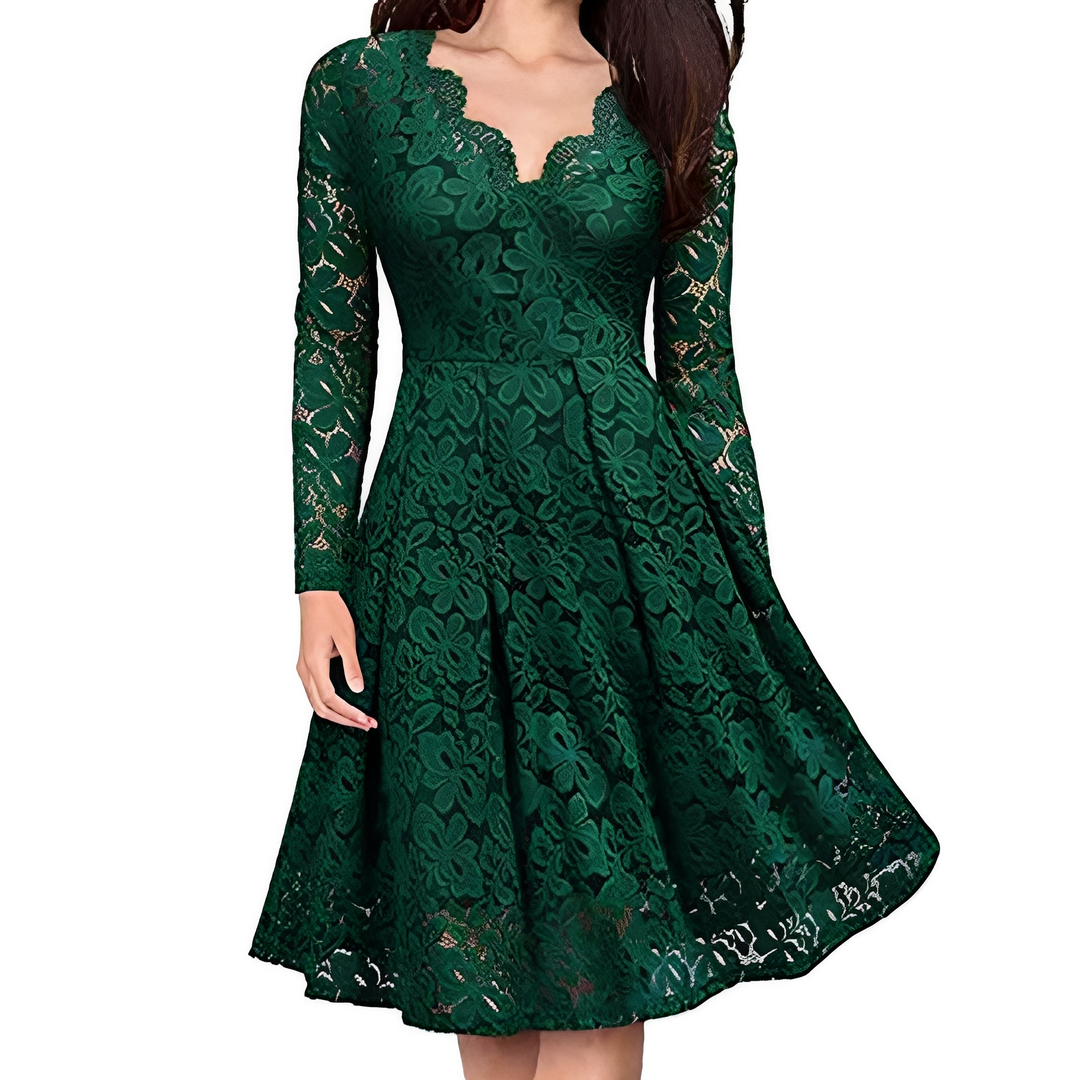 Leonie - Elegantes langärmeliges Kleid mit V-Ausschnitt für Damen
