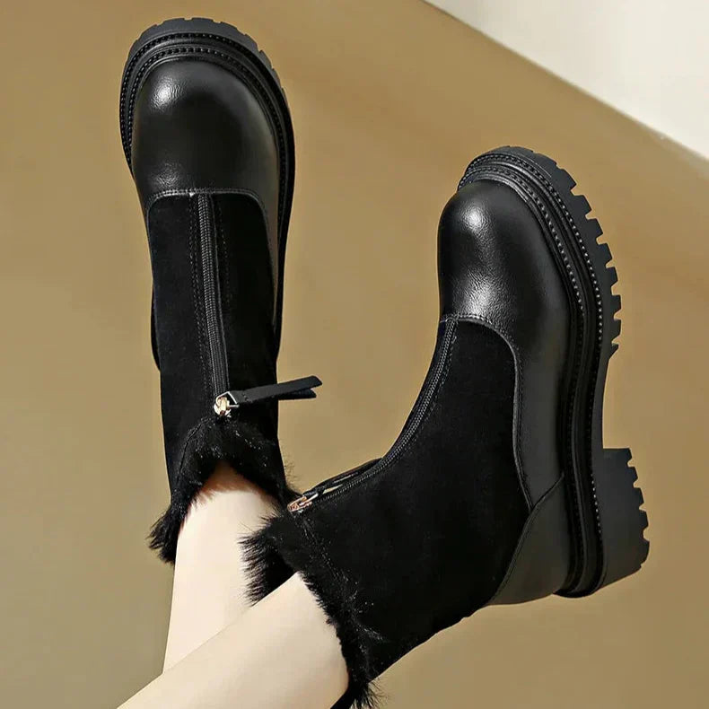 Damen Winterstiefel | Schneeschuhe Profilsohle Mit Frontreißverschluss