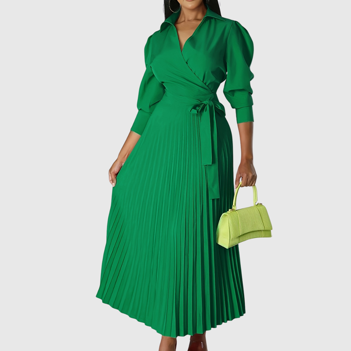 Elise – Schickes Midikleid mit V-Ausschnitt und plissiertem Detail