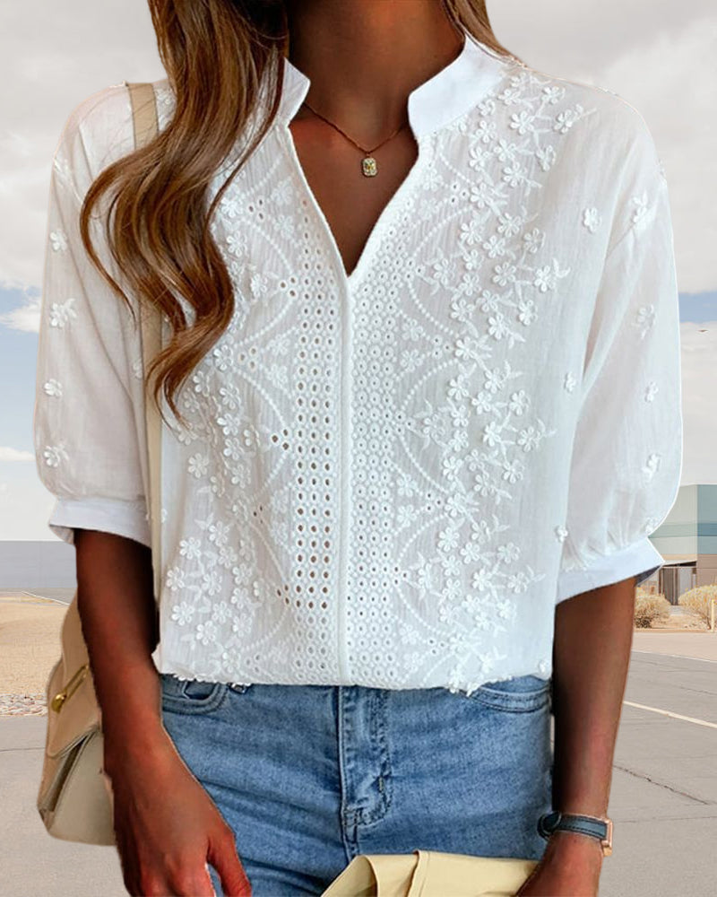 Lauren | Damen Sommer Bluse Mit V Ausschnitt Und Puffärmeln