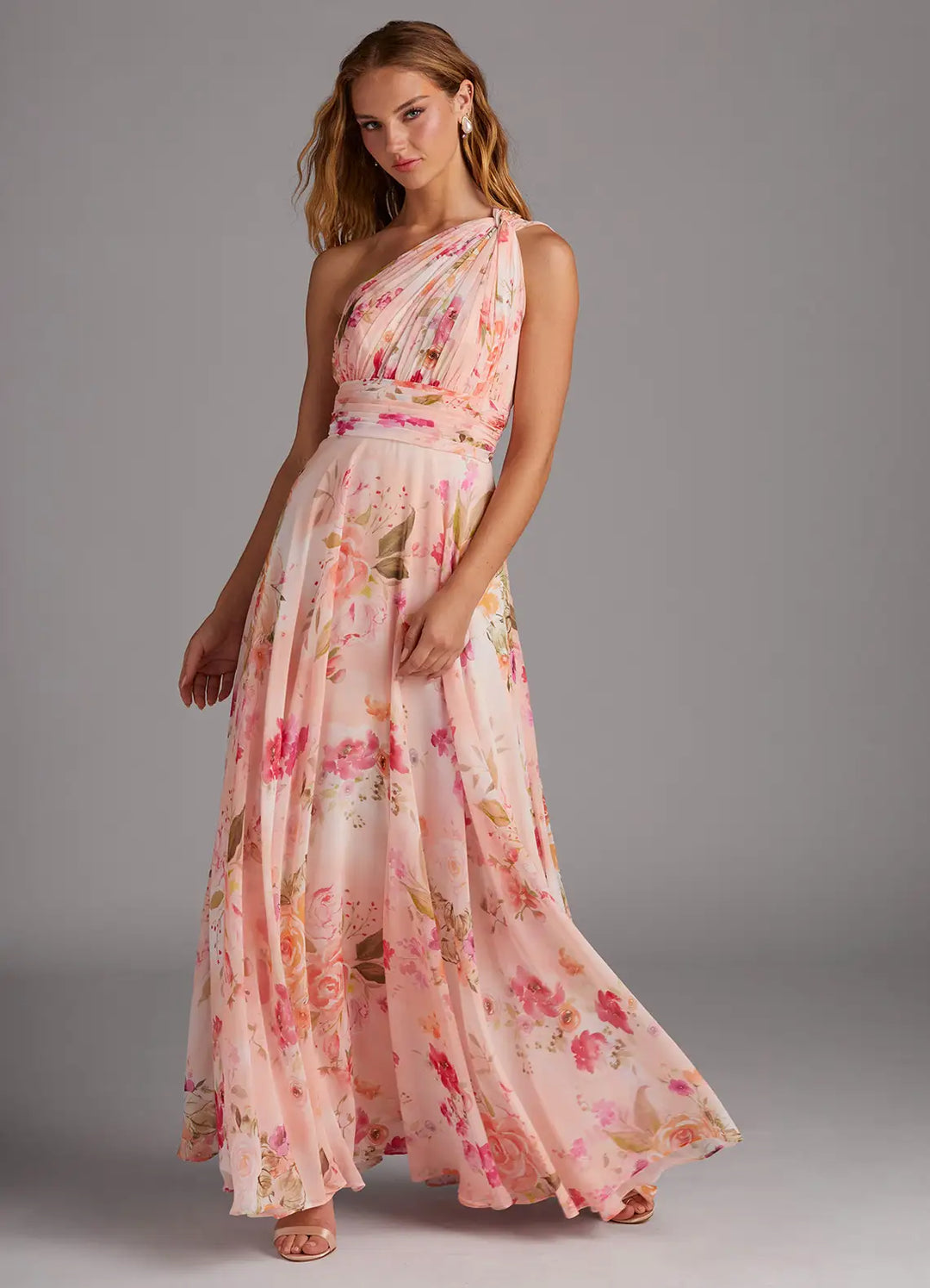 Brautjungfernkleid aus Chiffon mit Blumenmuster