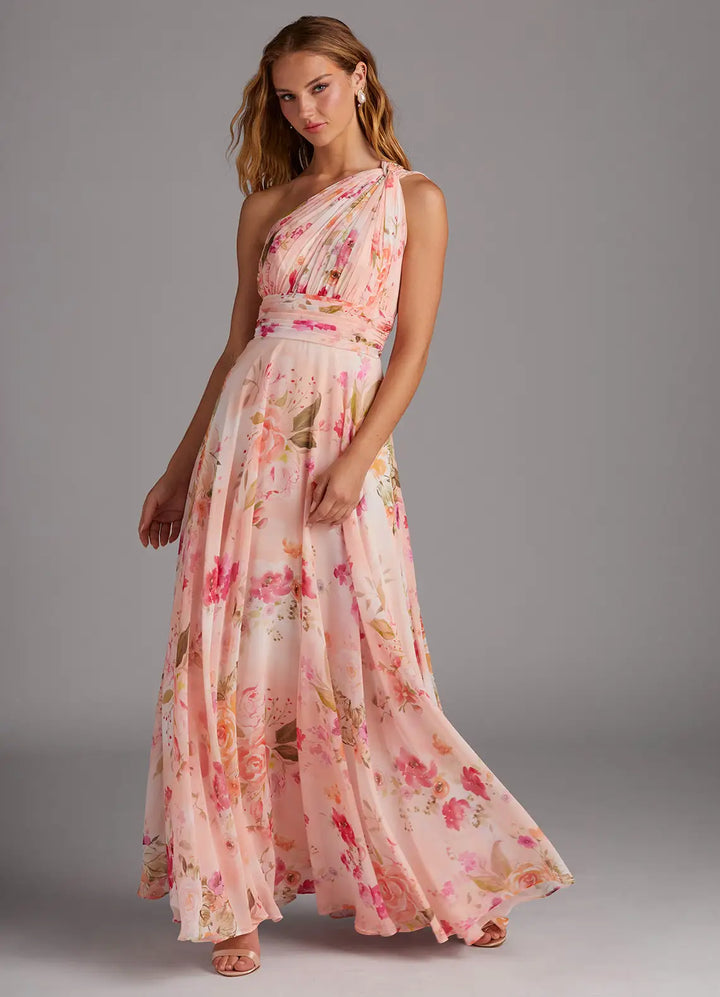 Brautjungfernkleid aus Chiffon mit Blumenmuster