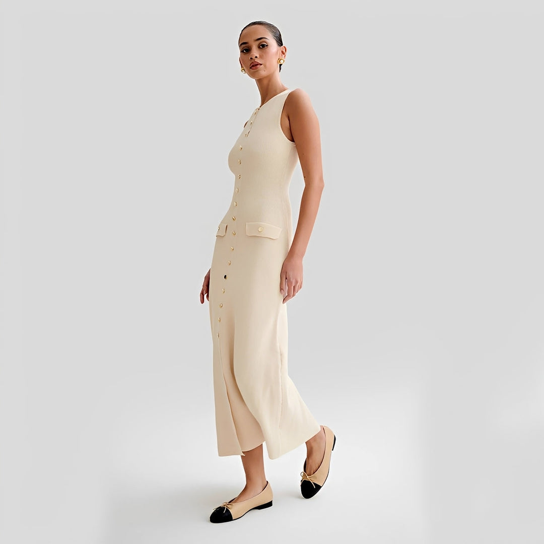 Jessica - Elegantes langes Midikleid mit Knöpfen für Damen