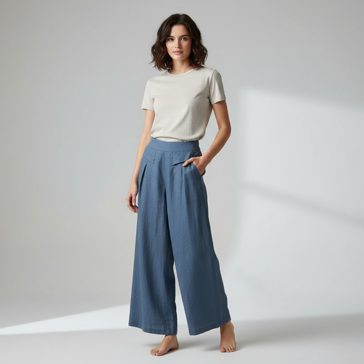 Leinenhose Damen Hoch geschnitten Weite Hosenbeine