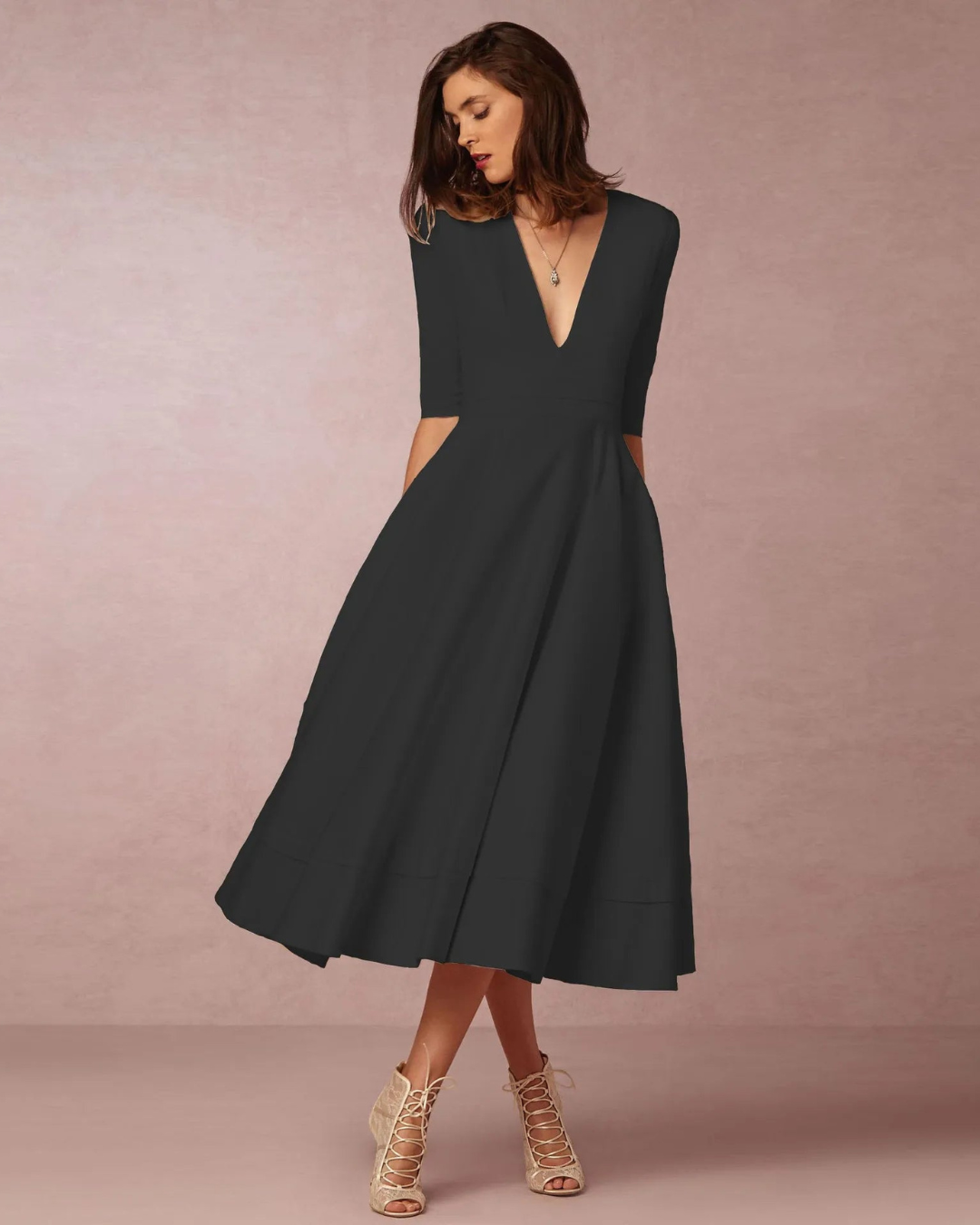 Damen Abend V-Ausschnitt Maxi Kleid