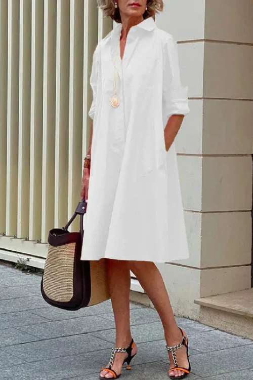 Damen Hemdblusen Midi Kleid