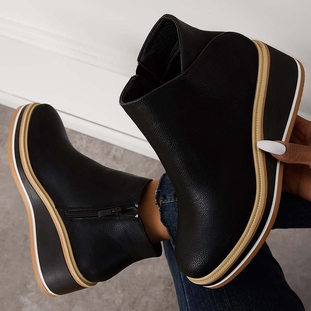 Damen-Wedge-Stiefeletten mit Plateau und Reißverschluss