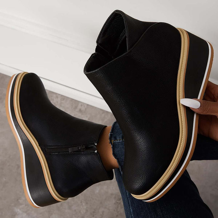 Damen-Wedge-Stiefeletten mit Plateau und Reißverschluss