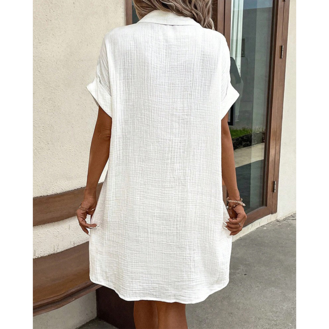 Strandkleid Damen kurzarm mit Knopfleiste