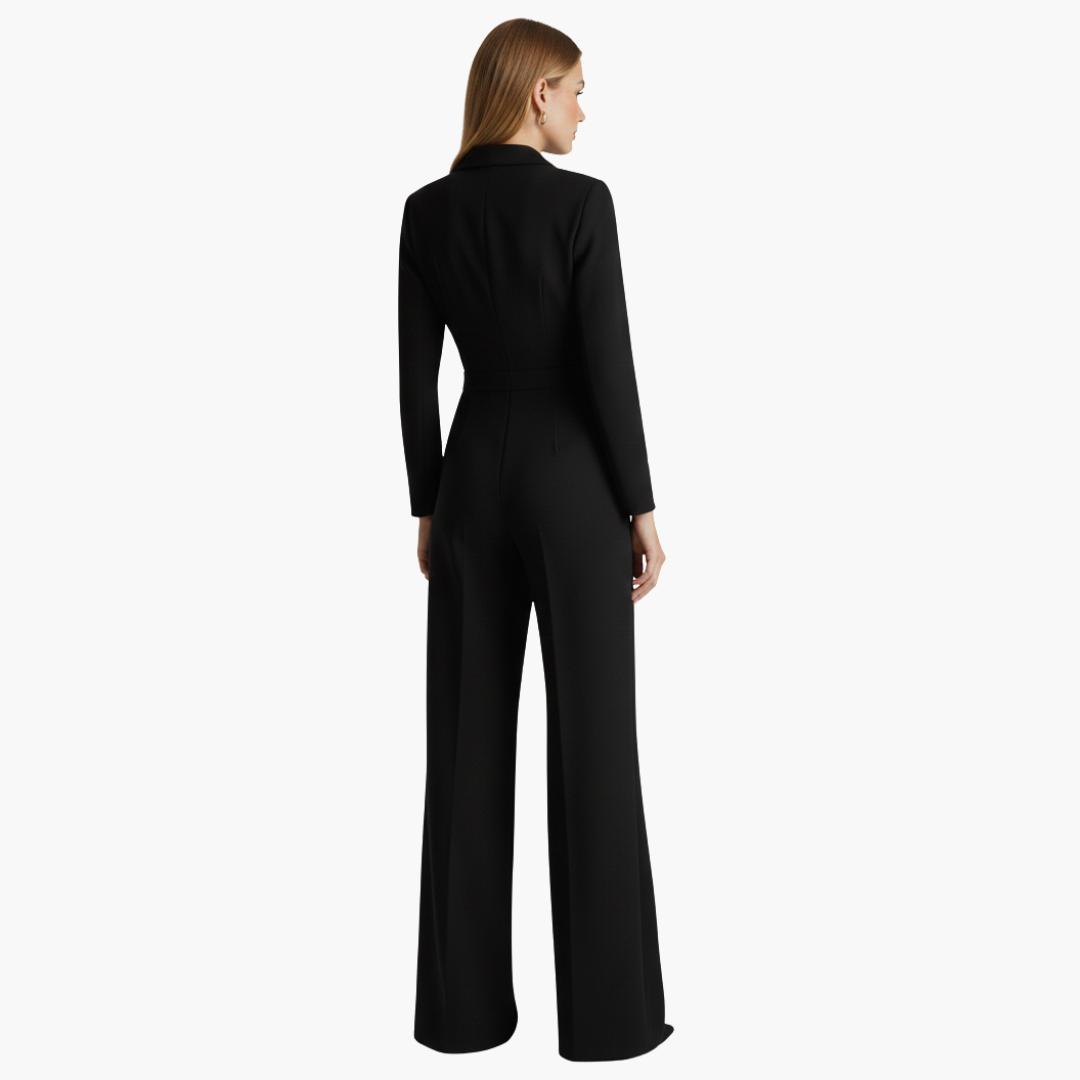 Jumpsuit langarm elegant für Damen – Hemdkragen & weite Beine