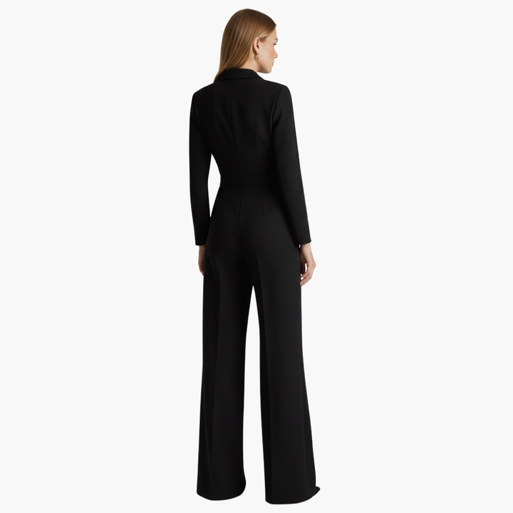 Jumpsuit langarm elegant für Damen – Hemdkragen & weite Beine