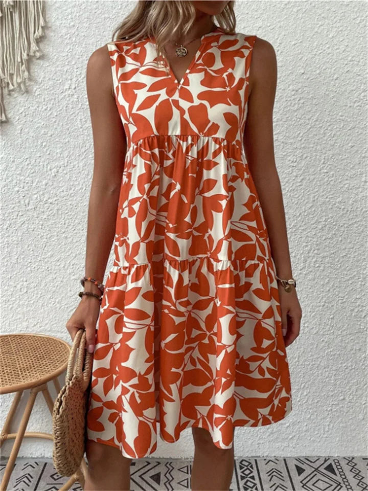 Sommerkleid Damen ärmellos mit Blattmuster