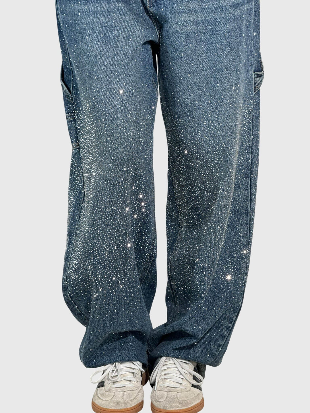 Greta | Damen Glänzende Diamant Denim Hose