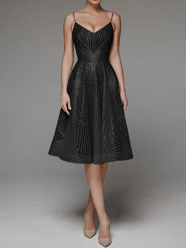 Elegantes A-Linien-Kleid Damen Midi Spaghettiträger