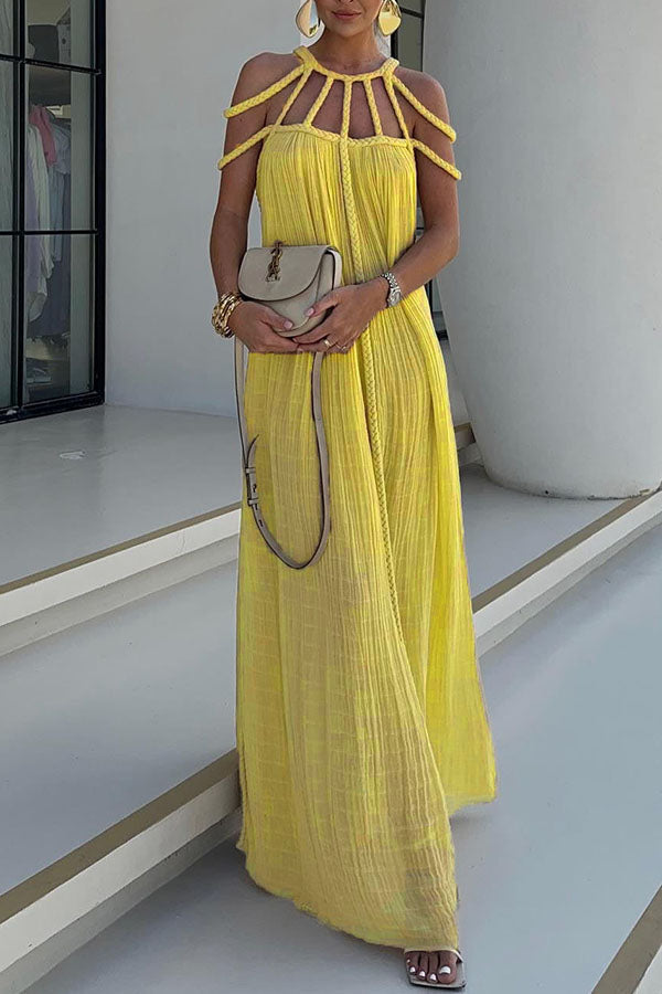 Andrea – Women Linen Blend Draped Braids Maxi Dress - Image 8