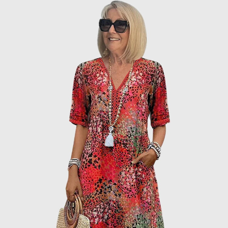 Midi-Kleid für Damen mit Blumenmuster
