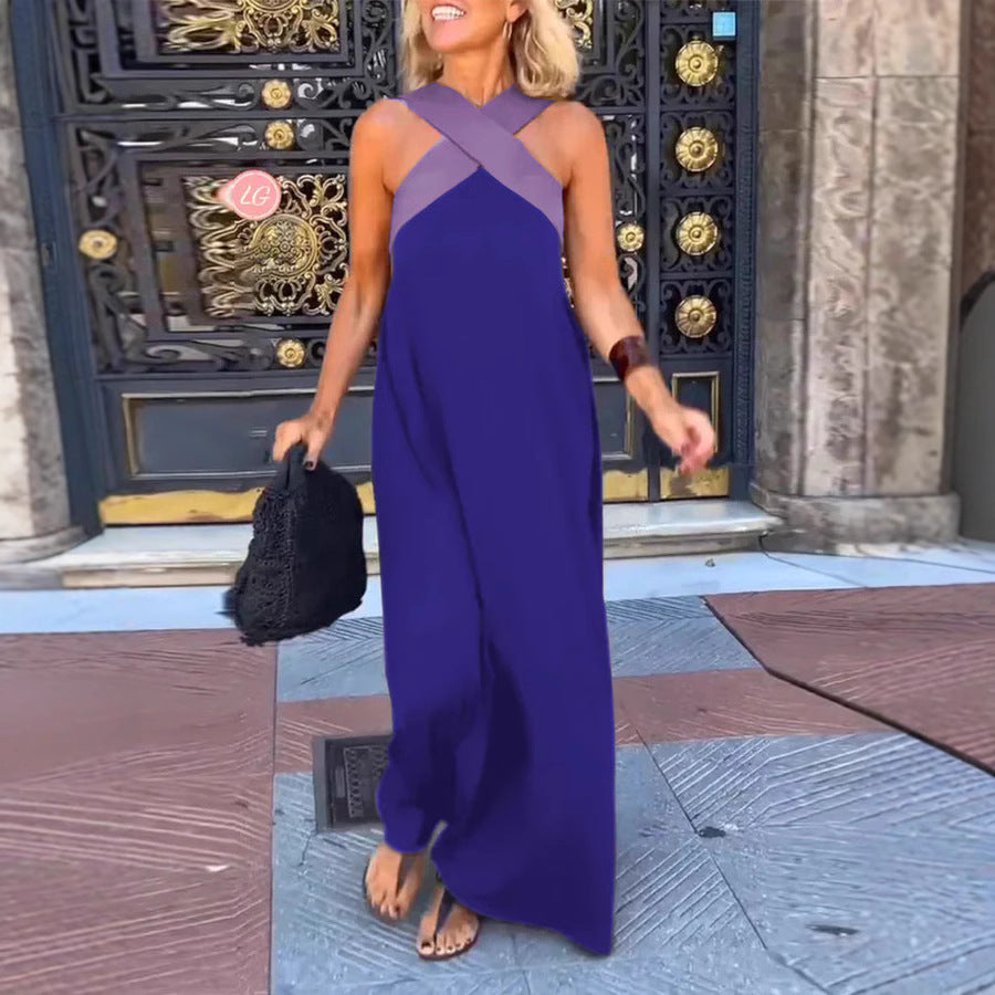 Ärmelloses Maxikleid für Damen mit gekreuztem Rücken