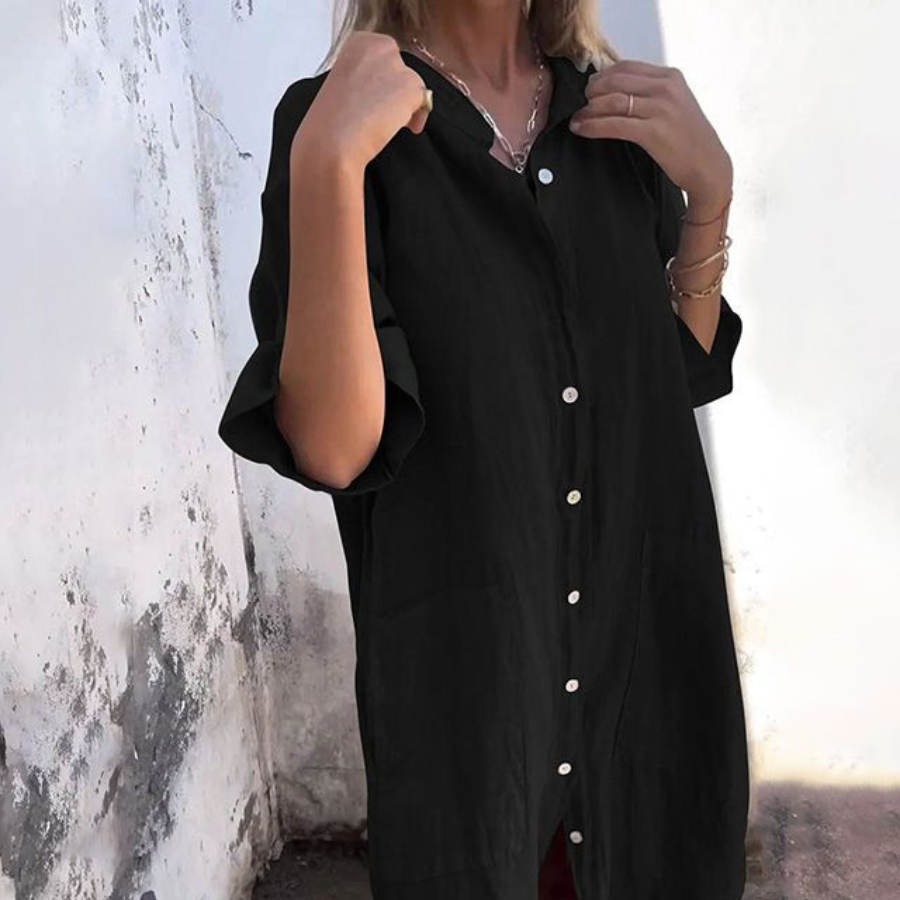 Boho-Hemdkleid für Damen mit Knopfleiste