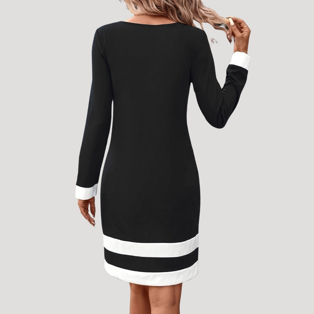 Damen-Shift-Kleid mit Colourblock-Design und langen Ärmeln