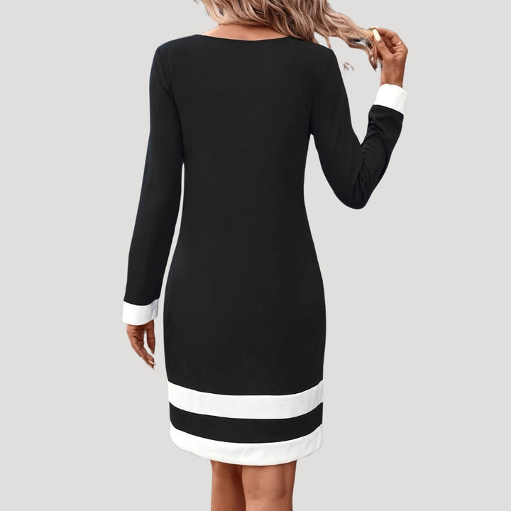 Damen-Shift-Kleid mit Colourblock-Design und langen Ärmeln
