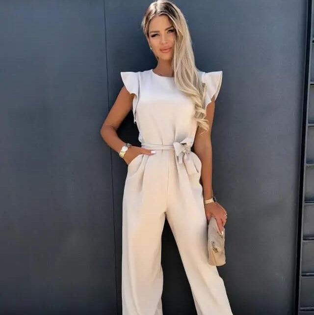 Jumpsuit Damen Schmetterlingsärmel Weite Hosenbeine