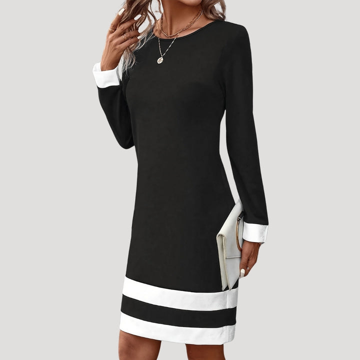 Damen-Shift-Kleid mit Colourblock-Design und langen Ärmeln