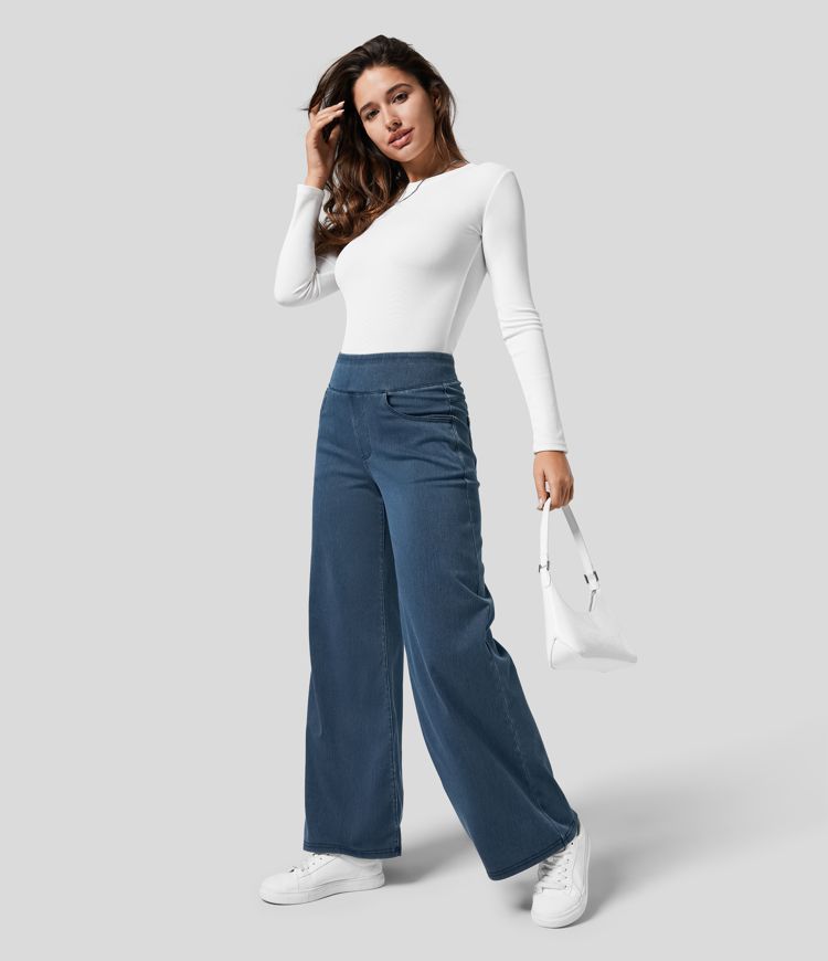 Damen Elastische Hose Hohe Taille