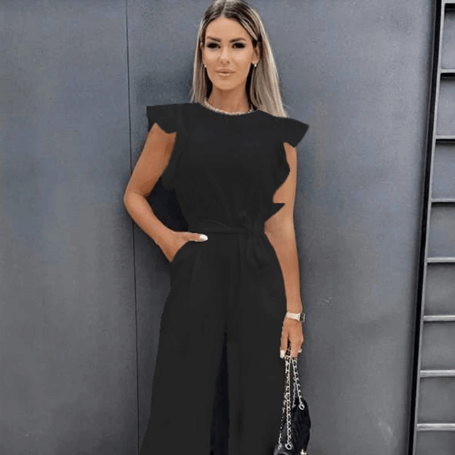 Jumpsuit Damen Schmetterlingsärmel Weite Hosenbeine