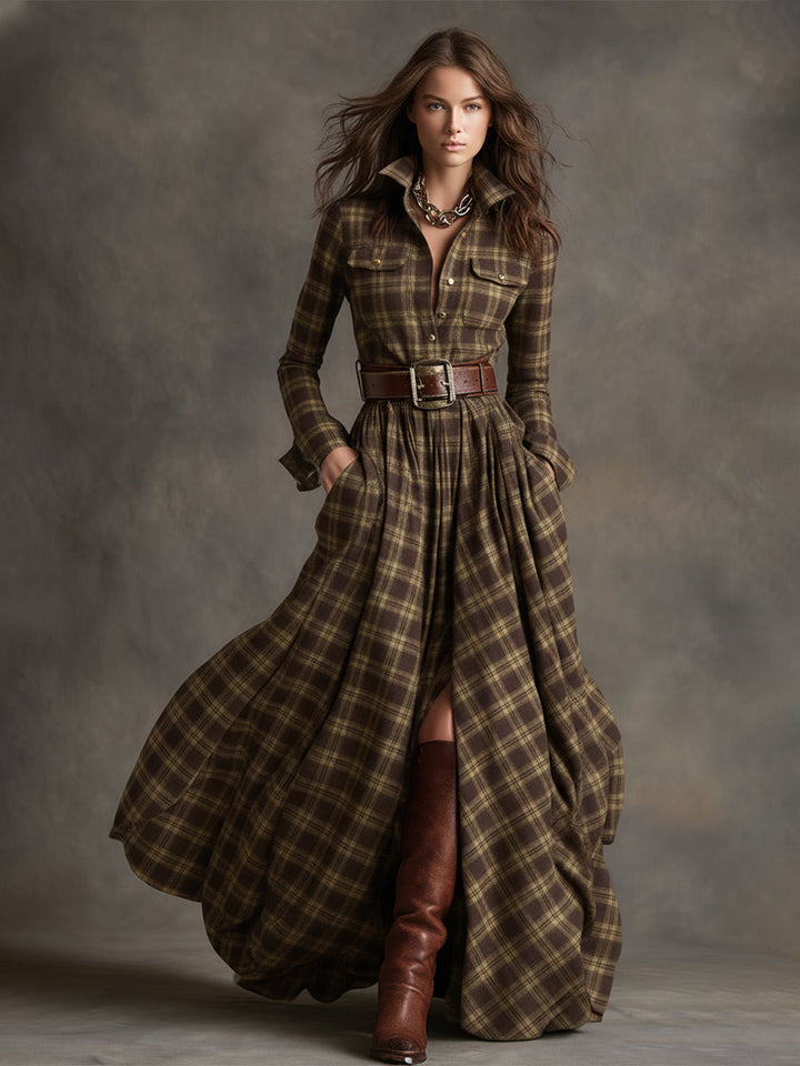 Helena – Kariertes Maxi-Hemdkleid