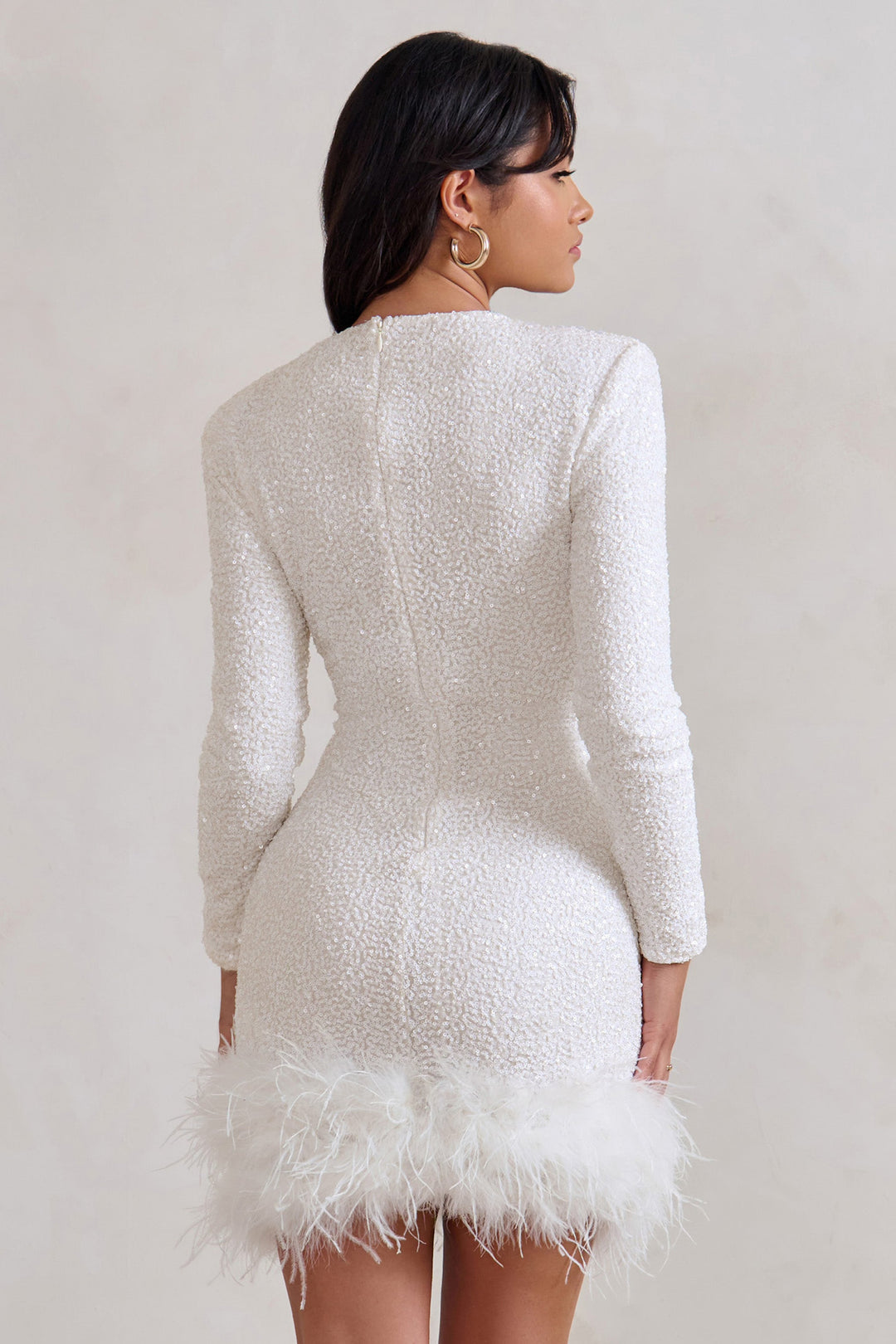 Isabella – Women's Mini Long Sleeve Dress with Feather Hem - Image 2