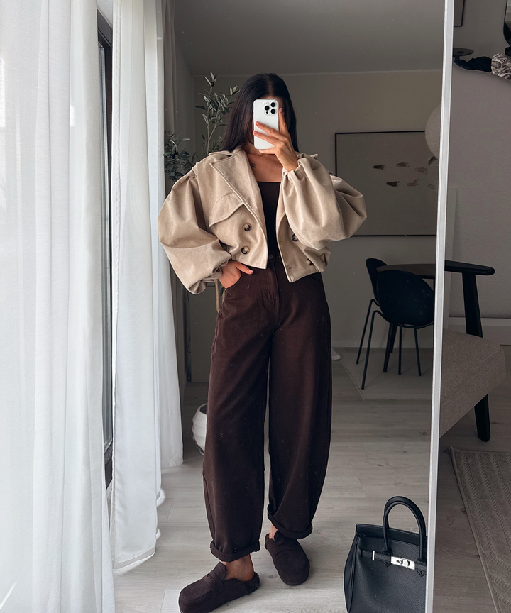 Wildleder Crop Trenchcoat Henna Beige
