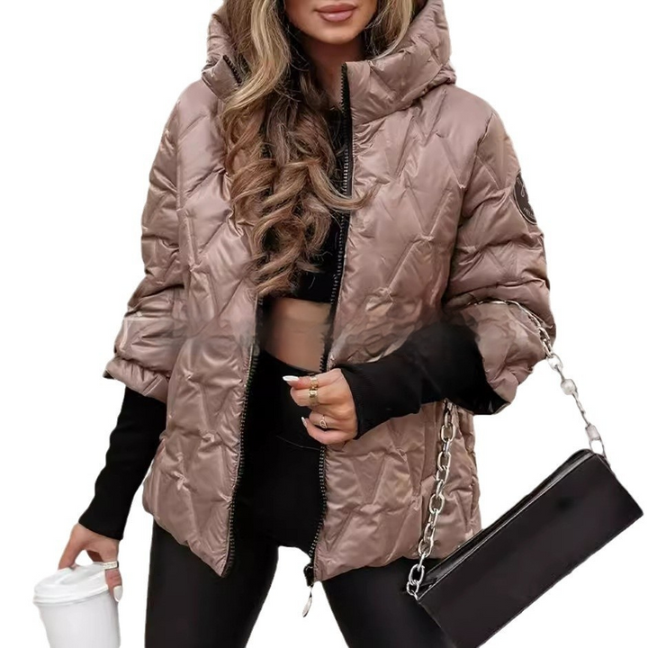 Dauenjacke Kapuze | Winterjacke Kurzer Schnitt Reißverschluss