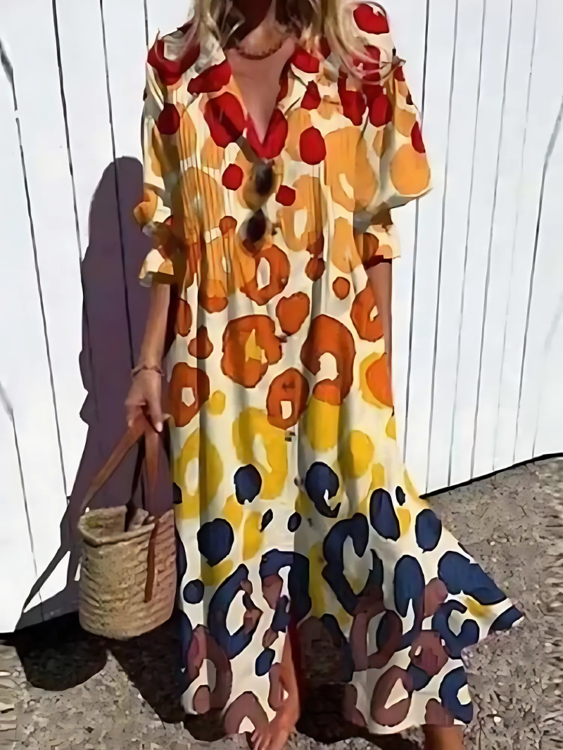 Damen Sommer Hemdblusen Maxi Kleid
