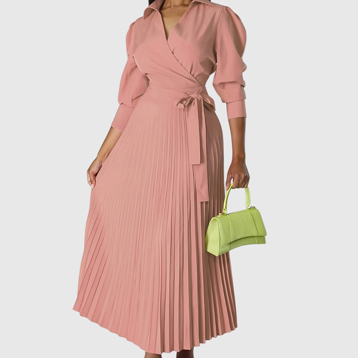 Elise – Schickes Midikleid mit V-Ausschnitt und plissiertem Detail