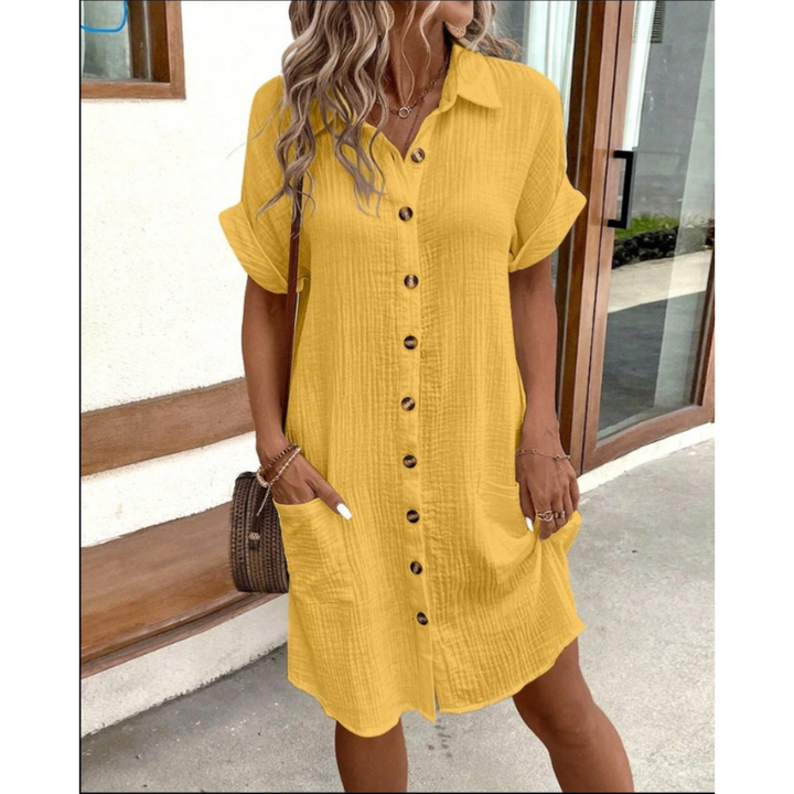 Strandkleid Damen kurzarm mit Knopfleiste