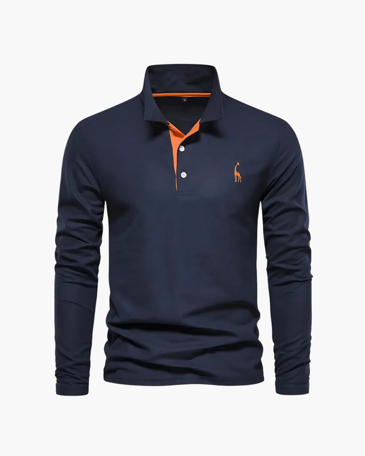 Schlank geschnittenes Langarm Poloshirt mit Kontrastkragen