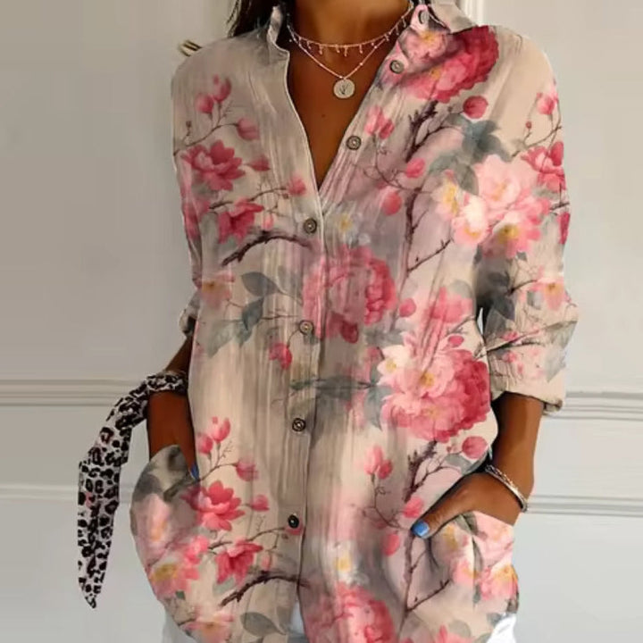 Damen Bluse mit Blumenprint und Knöpfen