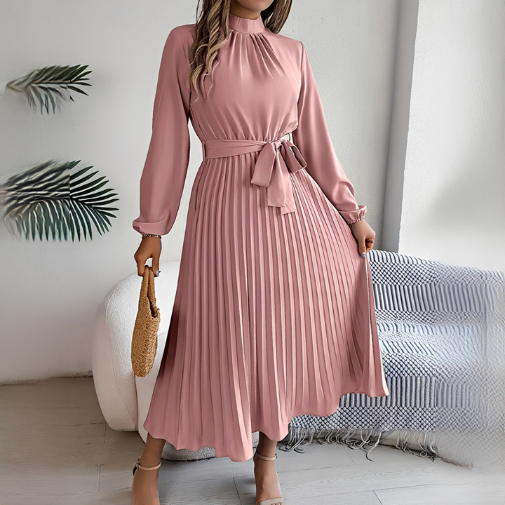 Jessy - Plissiertes Damenkleid mit langen Ärmeln