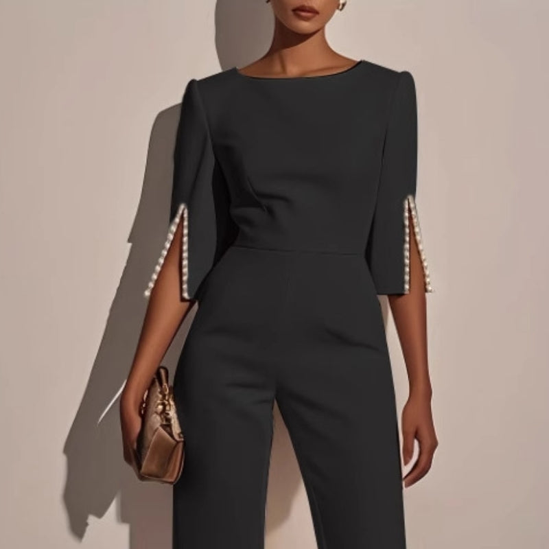 Damen-Jumpsuit mit weiten Beinen | Perlen