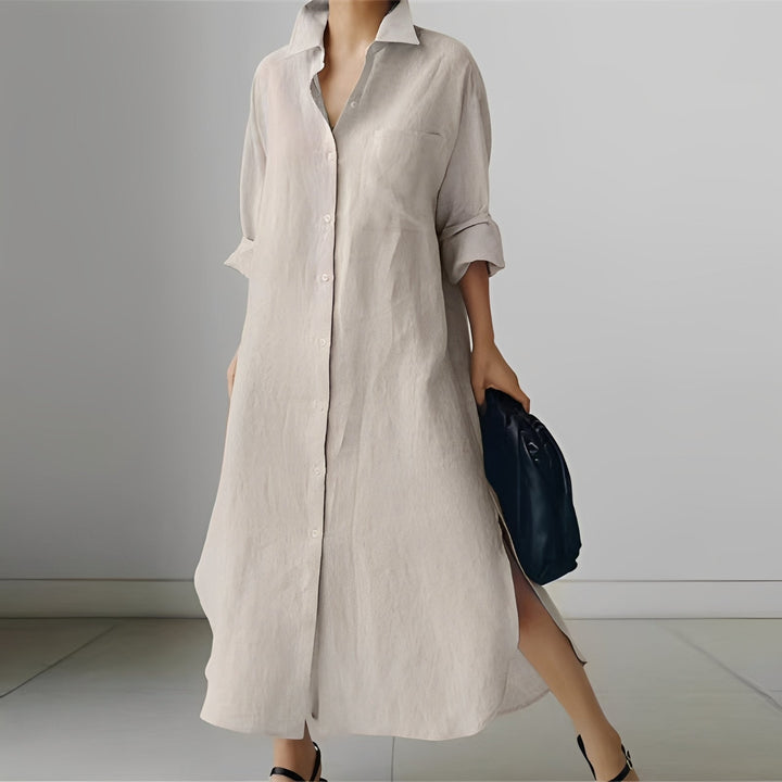 Nancy - Leichtes Midi-Kleid im Hemdblusenstil mit Schlitz für Damen