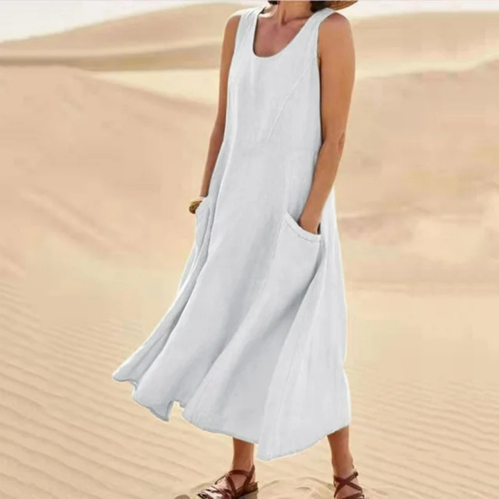 Leinenkleid für Damen, Sommer, lockere Passform