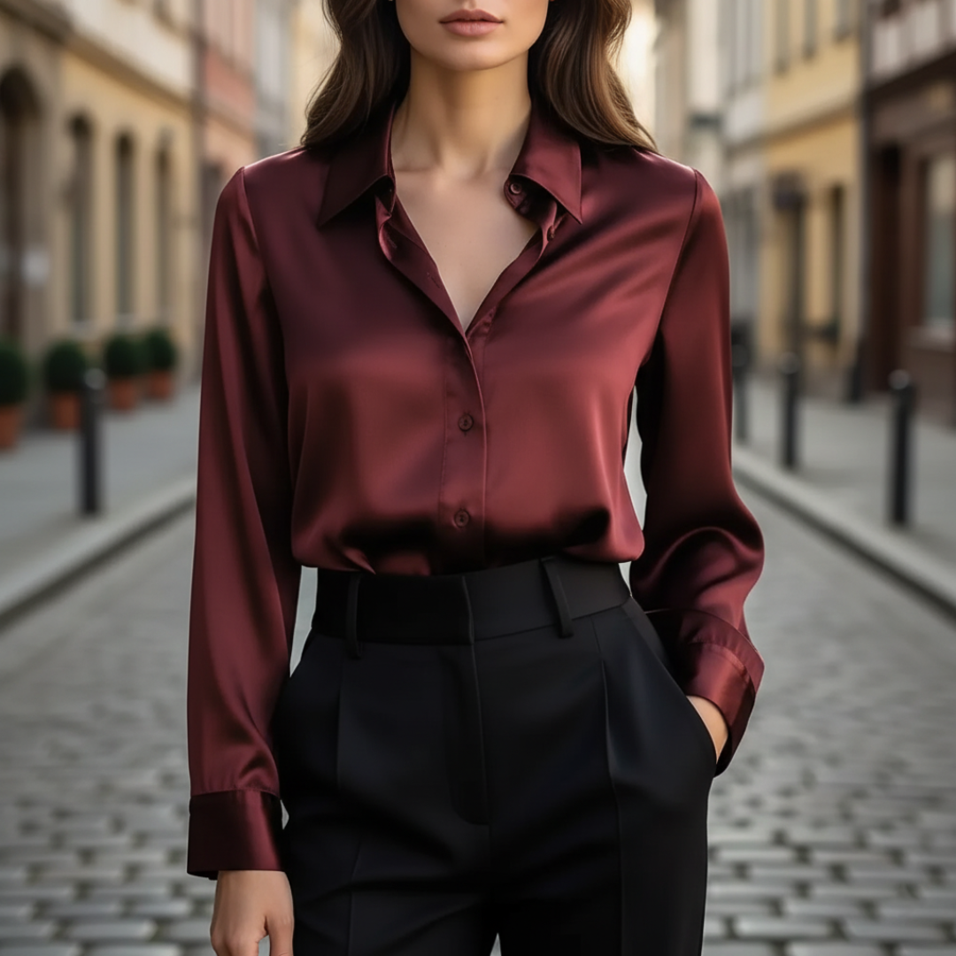 Damen Satinbluse mit Langarm